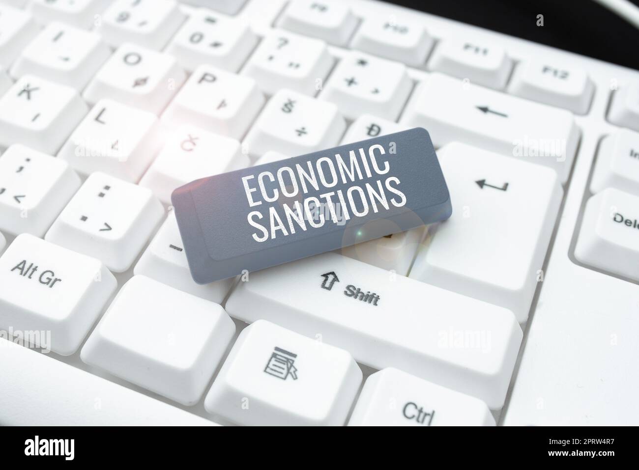 Sign displaying Economic SanctionsPenalty Punishment levied on another country Trade war. Business concept Penalty Punishment levied on another country Trade war Stock Photo