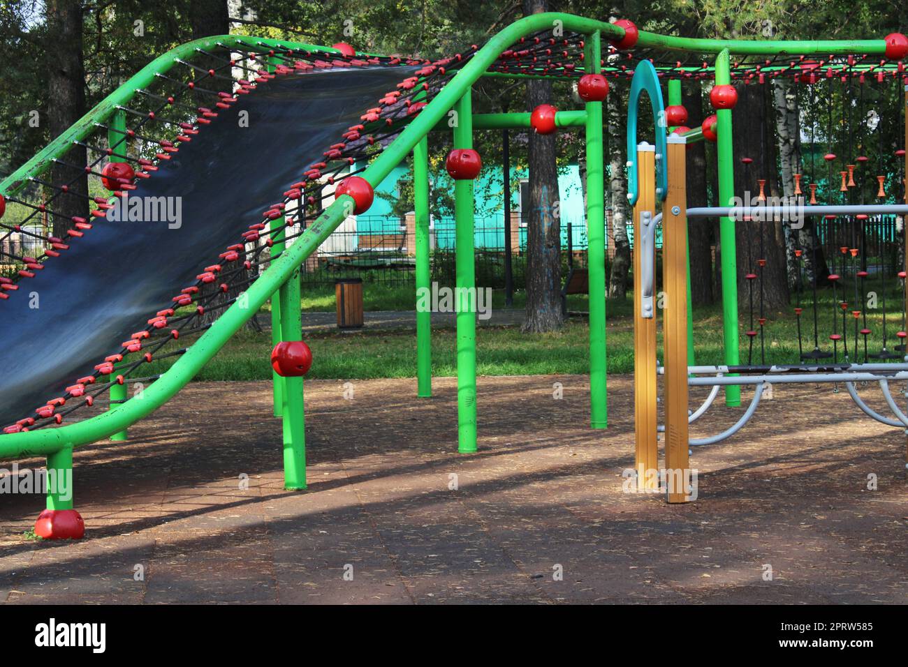 Children's playground with sports equipment in the city park. The concept of a healthy lifestyle Stock Photo