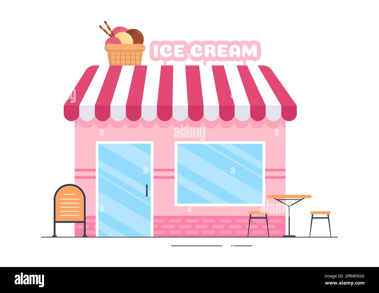 Ice Cream Store Template Hand Drawn Cartoon Flat Illustration with