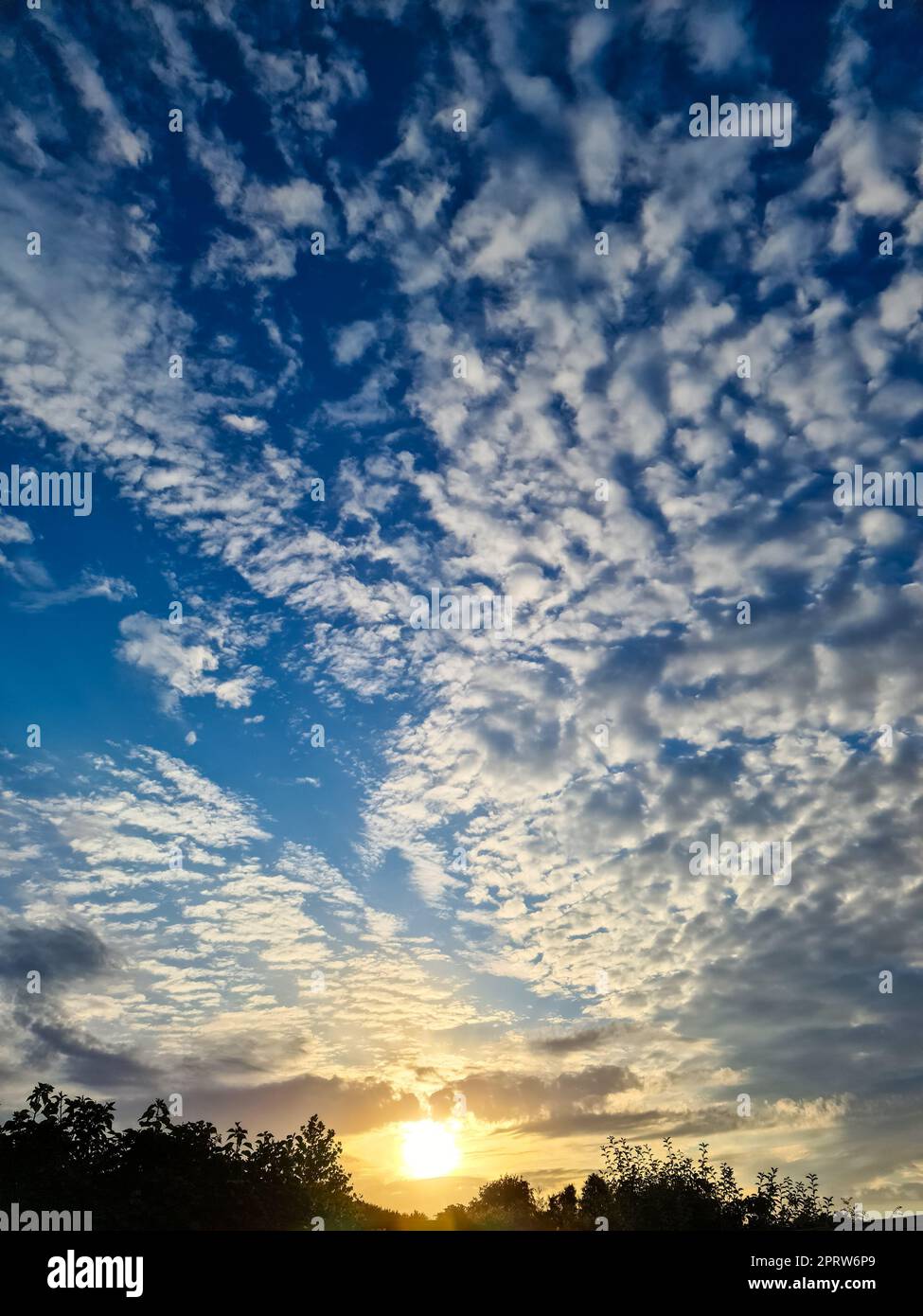 Beautiful fluffy white cloud formations in a deep blue summer sky Stock Photo