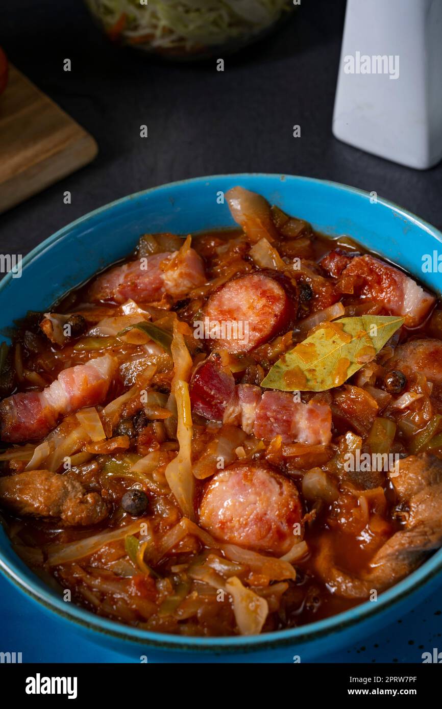 Polish bigos with sausage and mushrooms Stock Photo Alamy