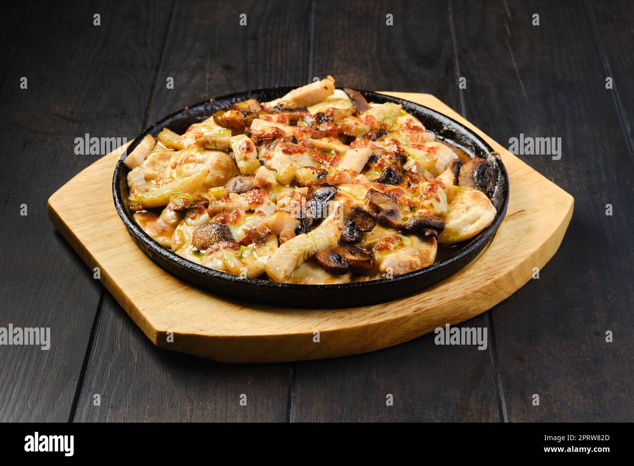 Slices of eggplant baked with champignon and cheese Stock Photo