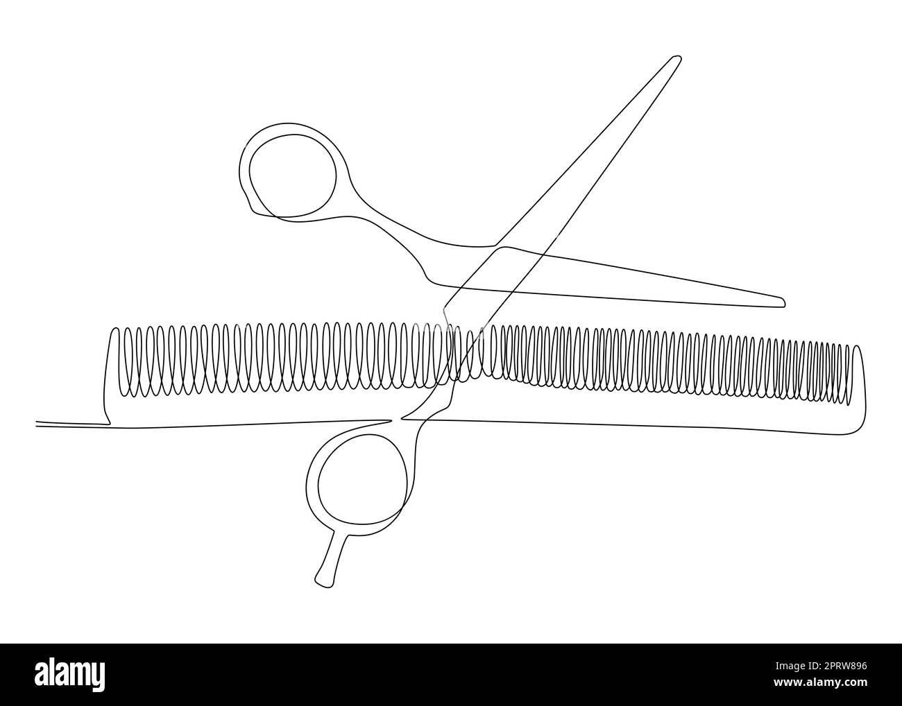 One continuous line drawing of comb and scissor Stock Vector Image