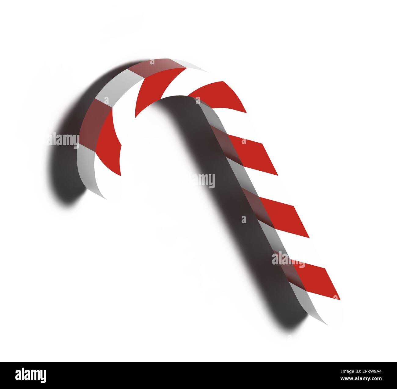 Red sugar striped candy in a curved shape on a whitw background