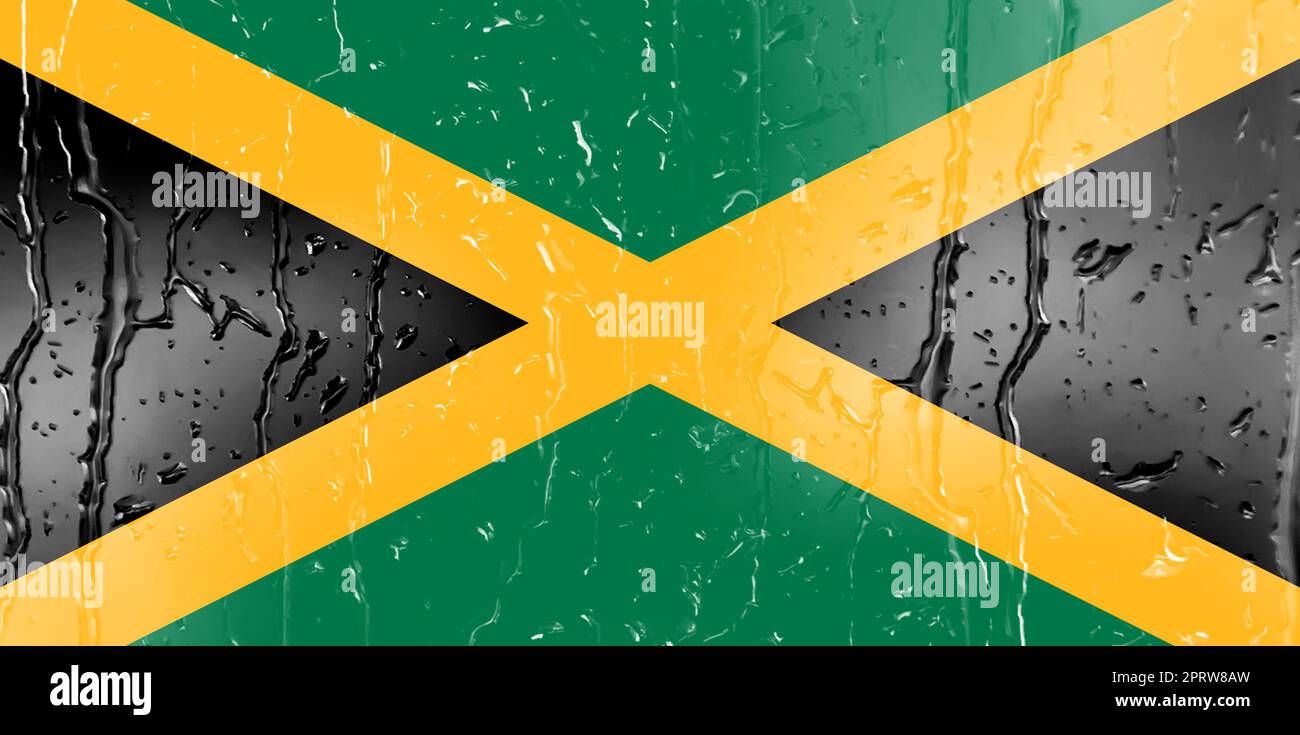 3D Flag of Jamaica on a glass with water drop background Stock Photo ...