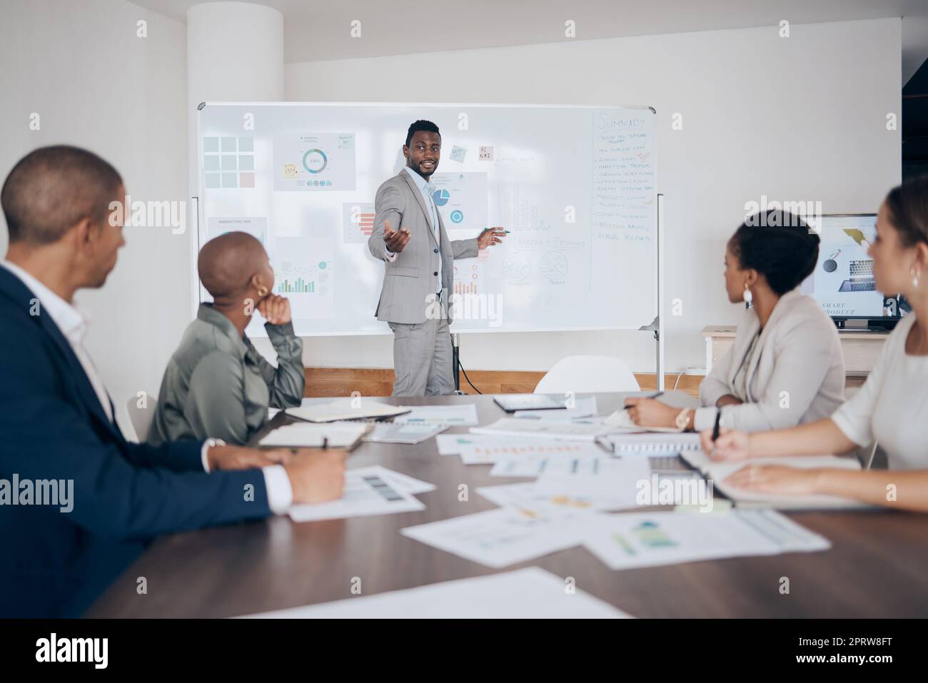 Business, meeting and businessman speaker talking about company data