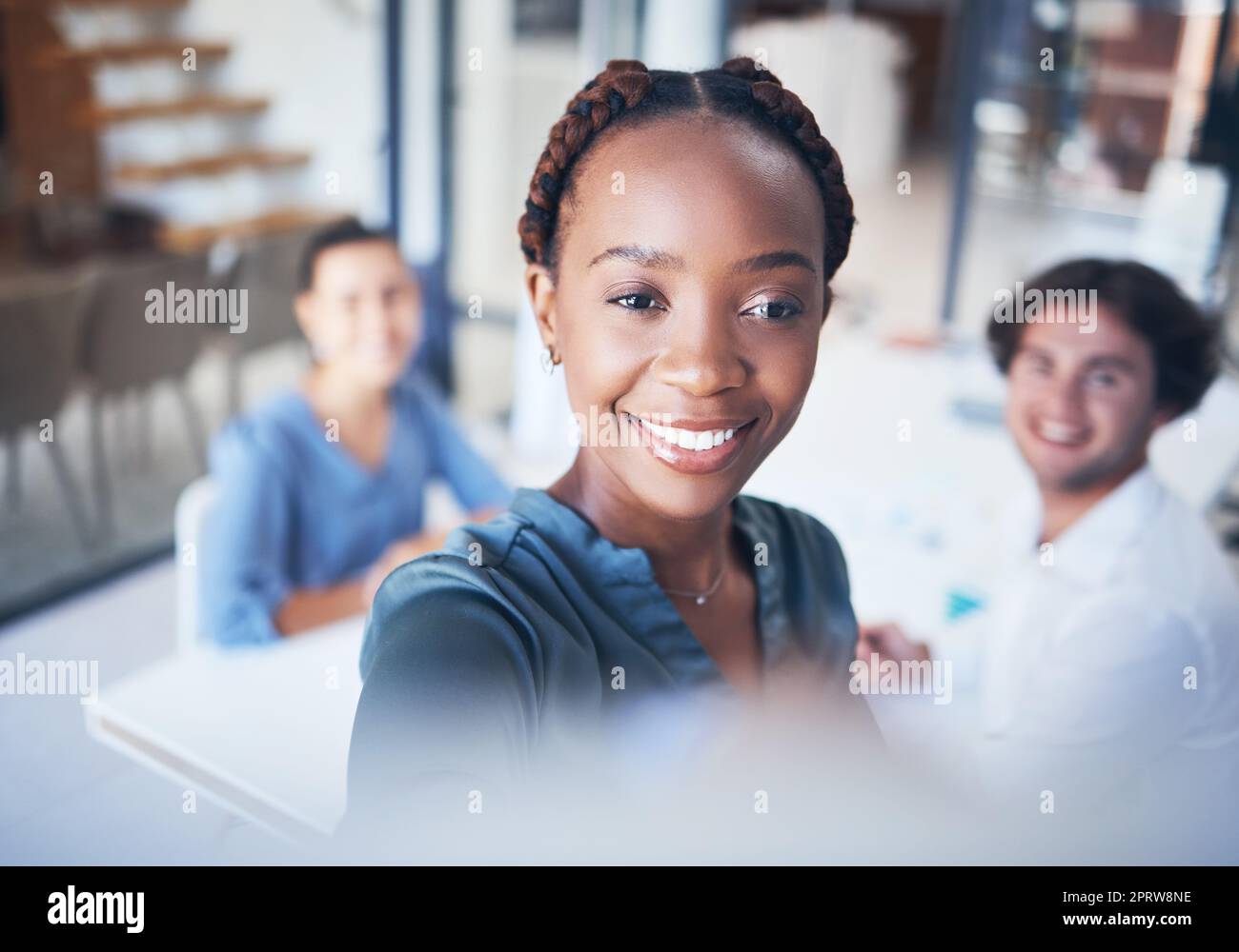 Whiteboard, leader and business people in a meeting presentation writing group project ideas. Diversity, collaboration and marketing team planning a creative development strategy with a black woman Stock Photo