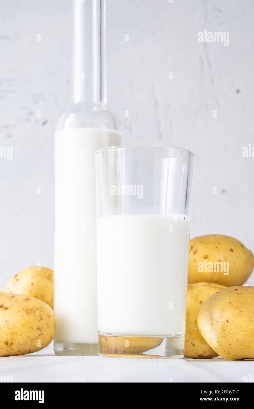 Bottle of potato milk Stock Photo