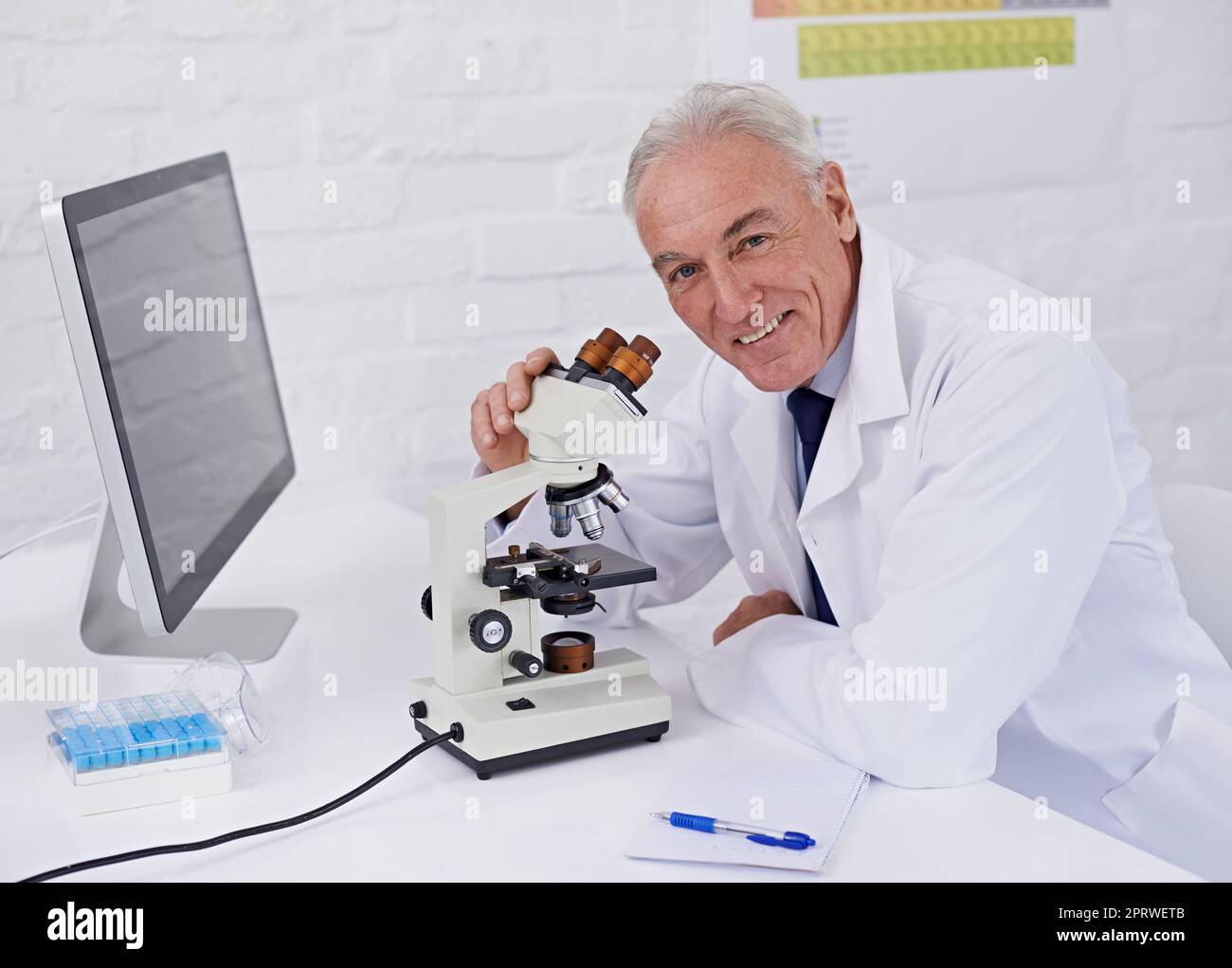 I enjoy my job as a scientist. a mature scientist working in a lab. Stock Photo