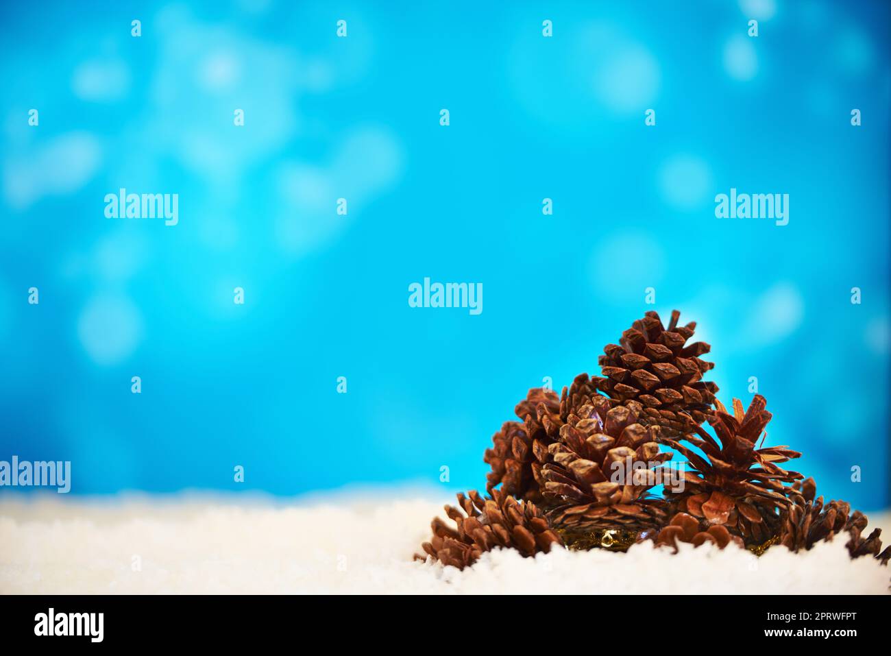 Time for festivities. christmas decorations against a festive blue background. Stock Photo