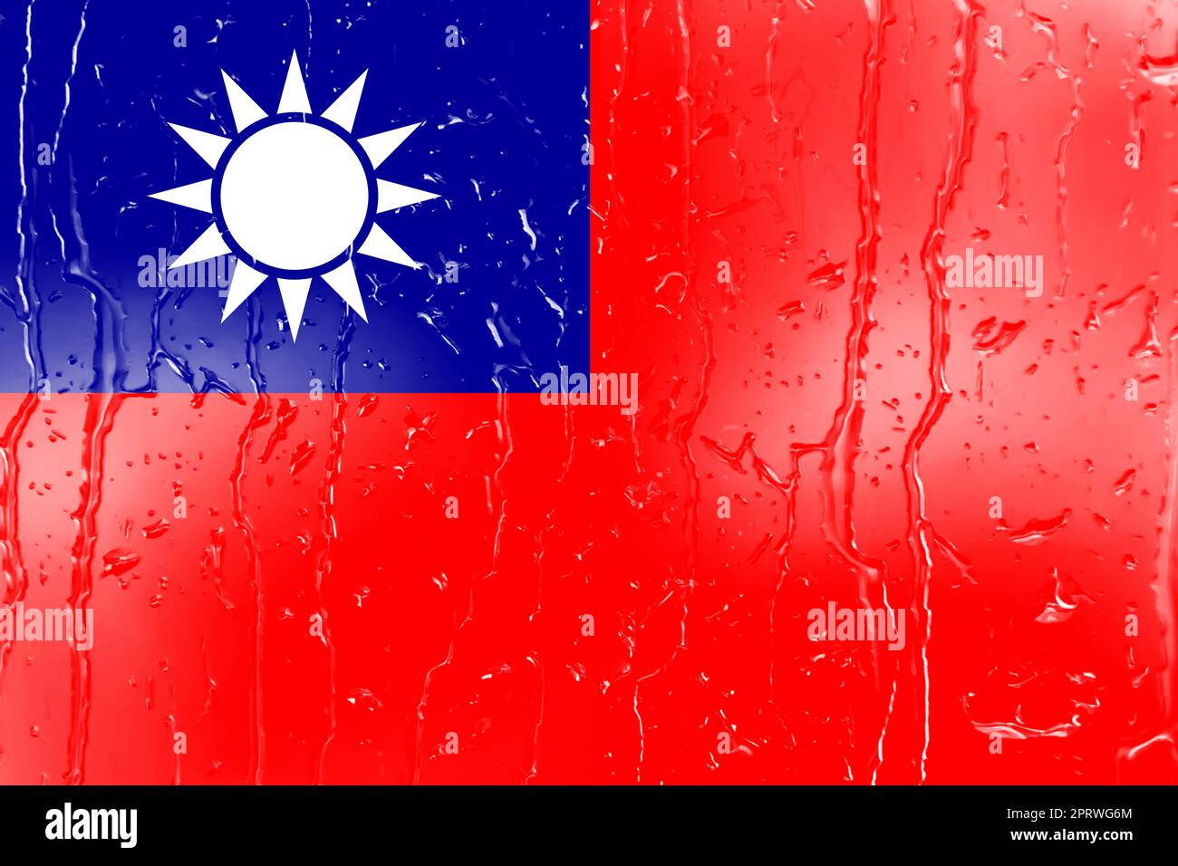 3D Flag of Republic of China on a glass with water drop background ...