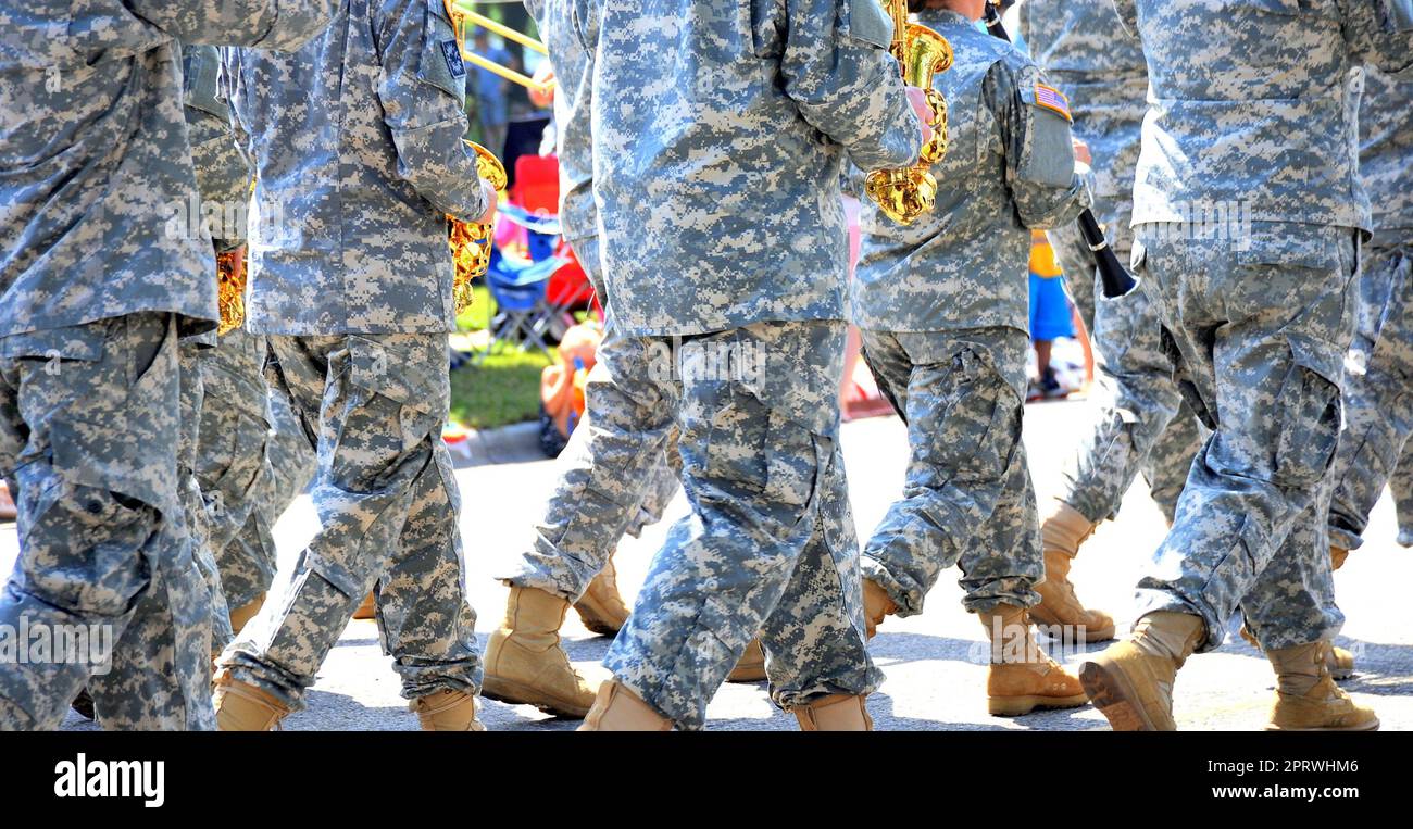 Army marching band in a parade Stock Photo Alamy
