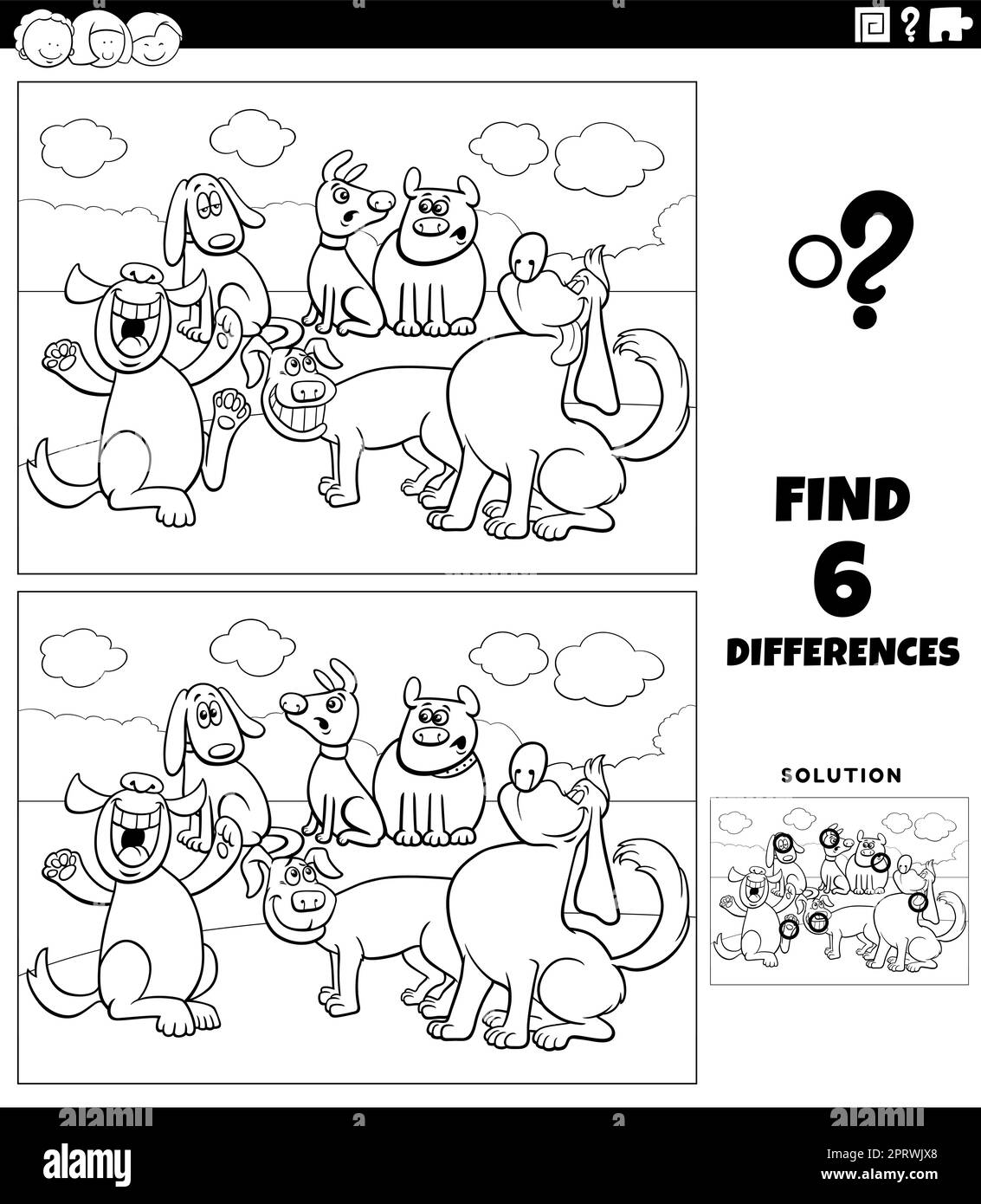 differences game with cartoon dogs coloring page Stock Vector Image ...
