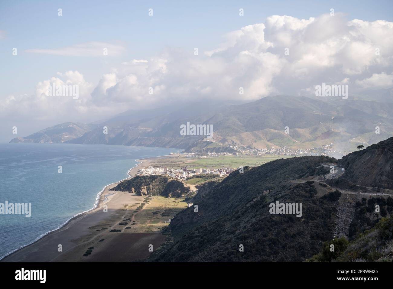 Landscape of the Mediterranean coast of Morocco from the road that leads to El Jebha. Stock Photo