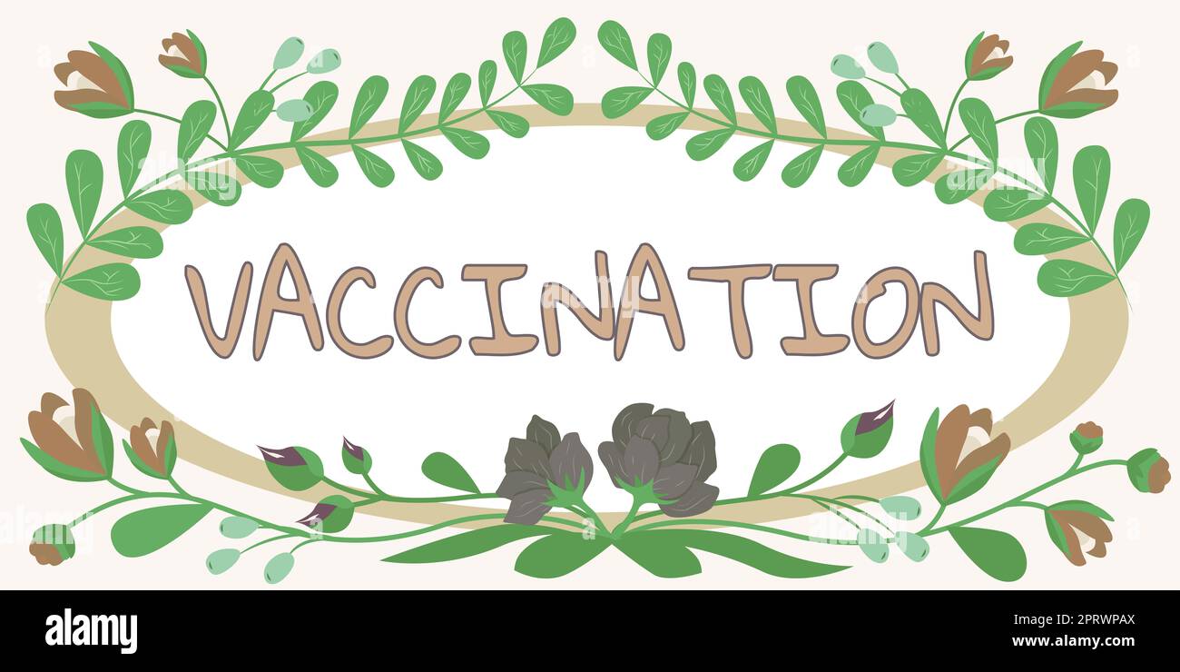 Conceptual display Vaccination. Business showcase Treatment which makes the body stronger against infection Frame With Leaves And Flowers Around And Important Announcements Inside. Stock Photo