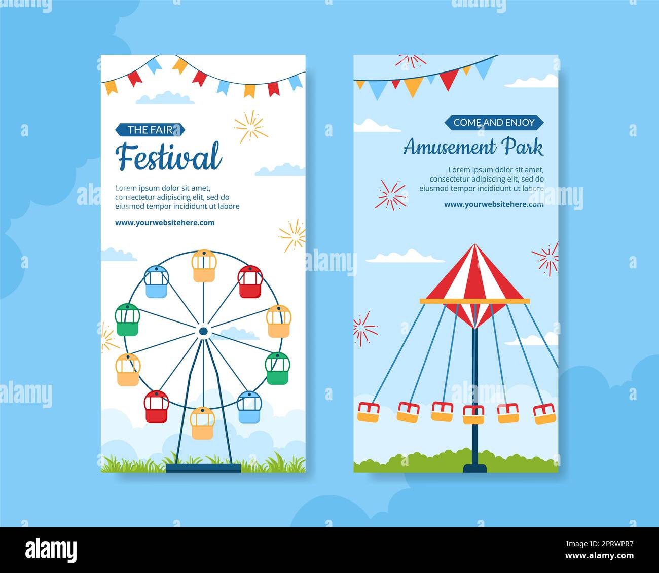 Amusement Park Carnival Vertical Banner Template Hand Drawn Cartoon ...