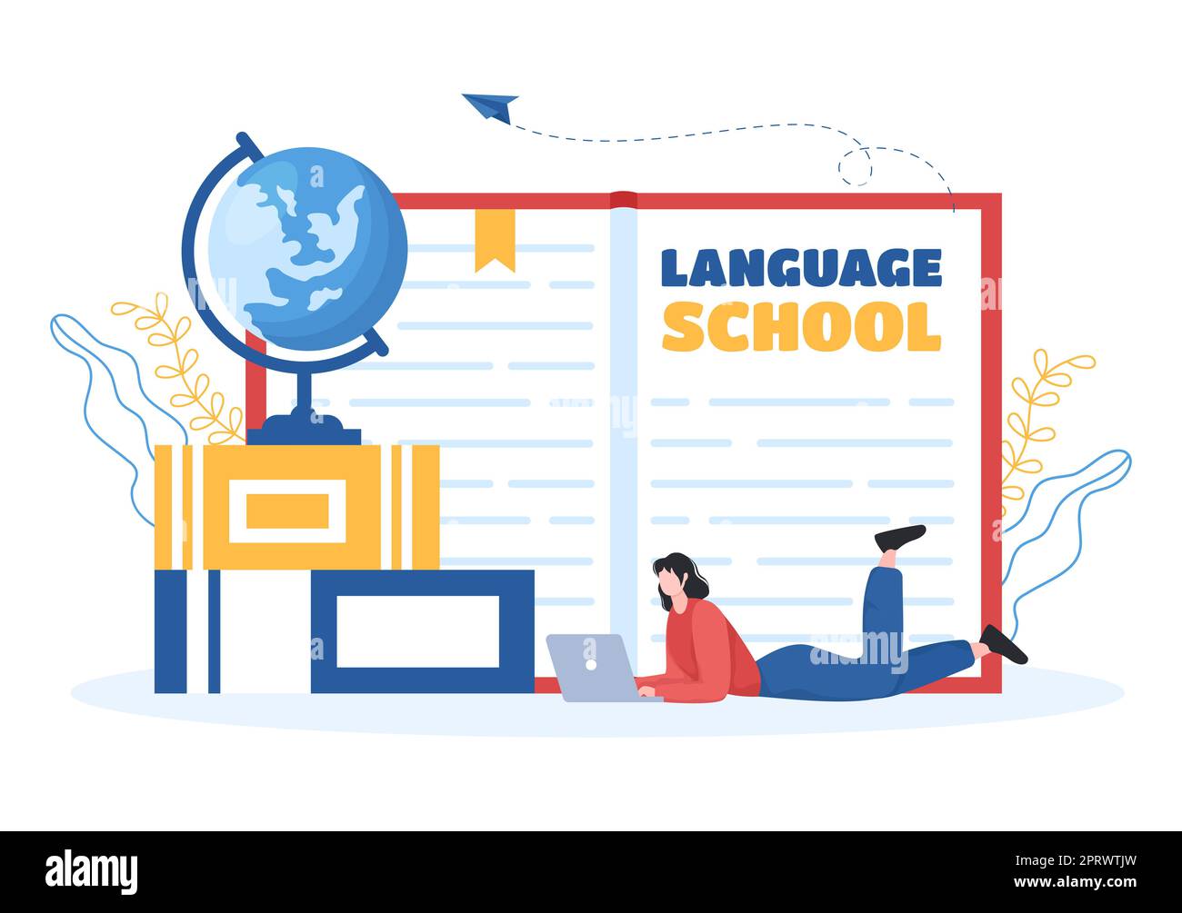 Language School Template Hand Drawn Cartoon Flat Illustration of Online ...