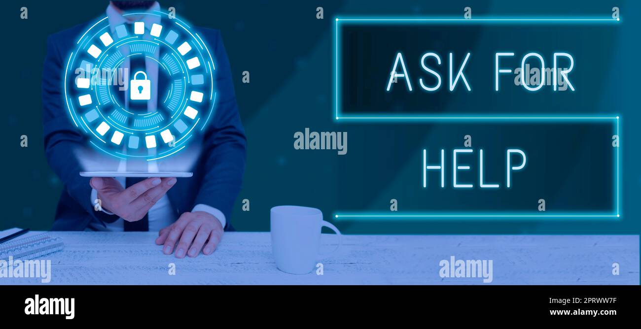 Writing displaying text Ask For Help. Word for Request to support assistance needed Professional advice Stock Photo