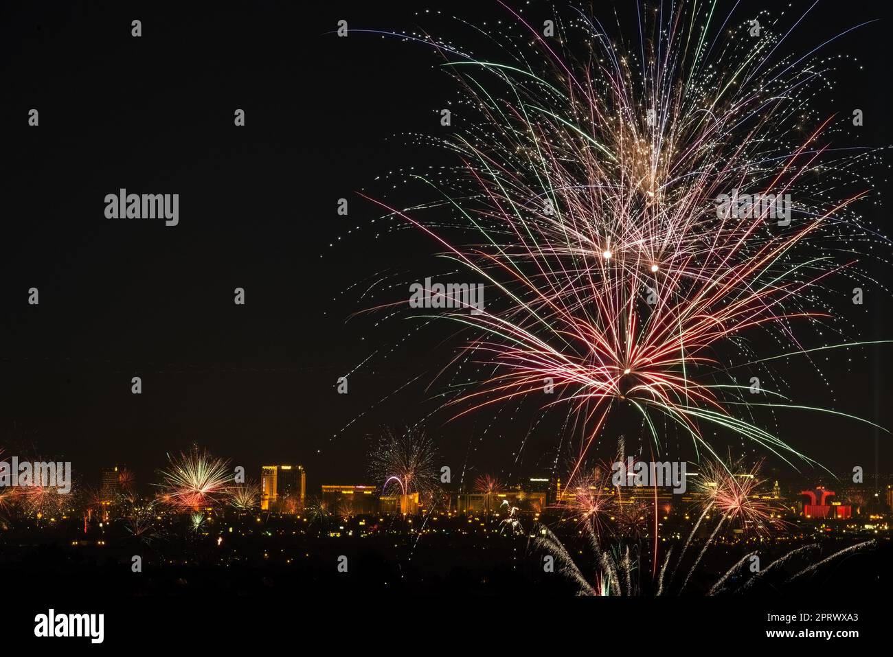 Fireworks over Las Vegas on New Years Eve Stock Photo Alamy