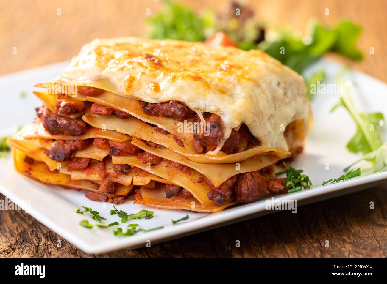 lasagna on wood Stock Photo