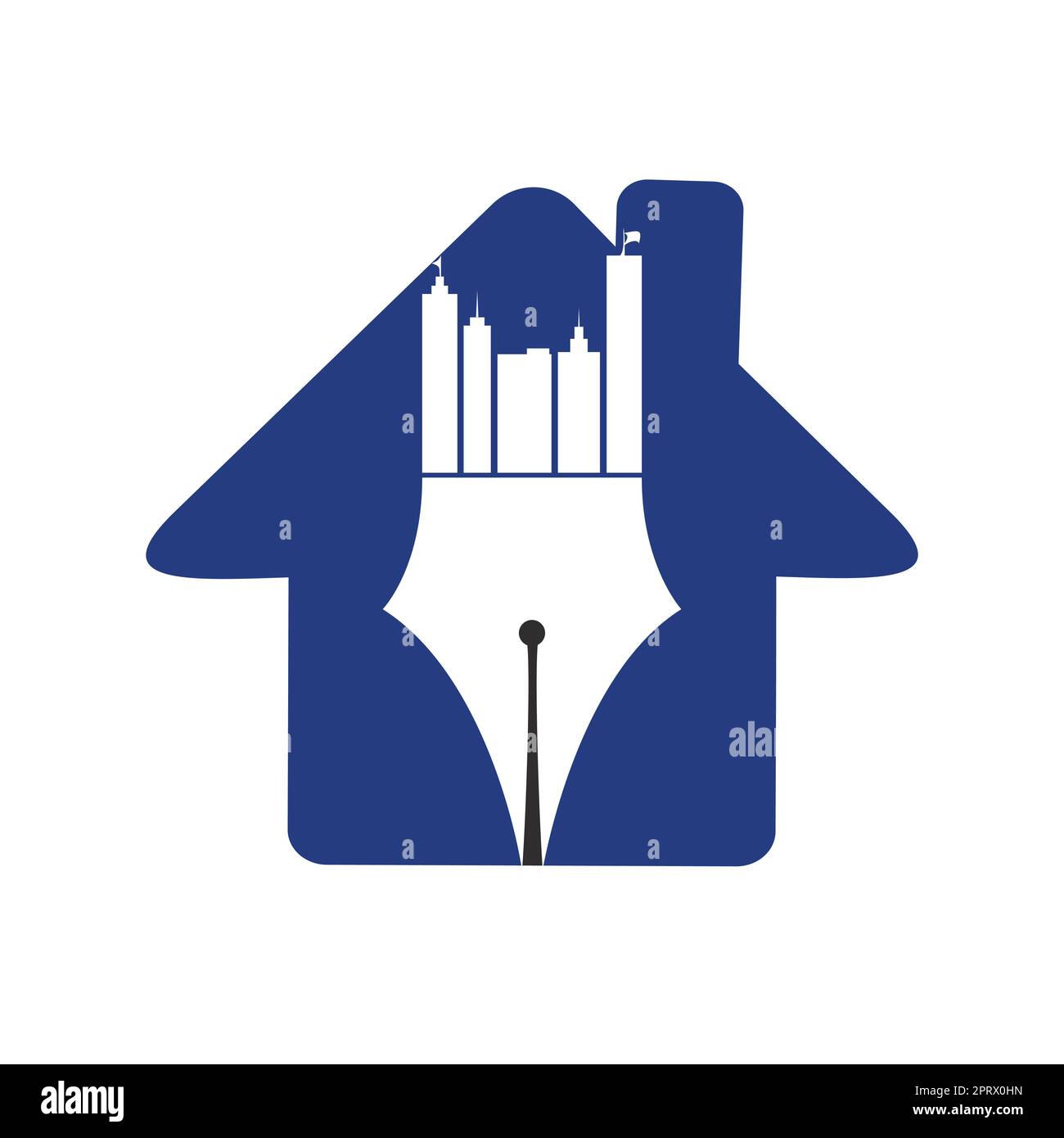 Creative concept with pen and city skyline logo design. Commercial