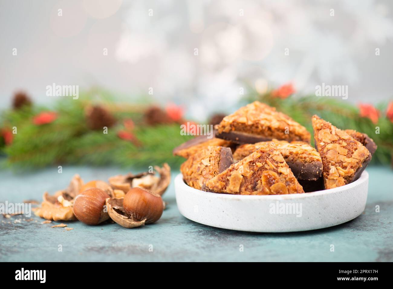 Nut corner triangles, traditional german sweets called Nussecke