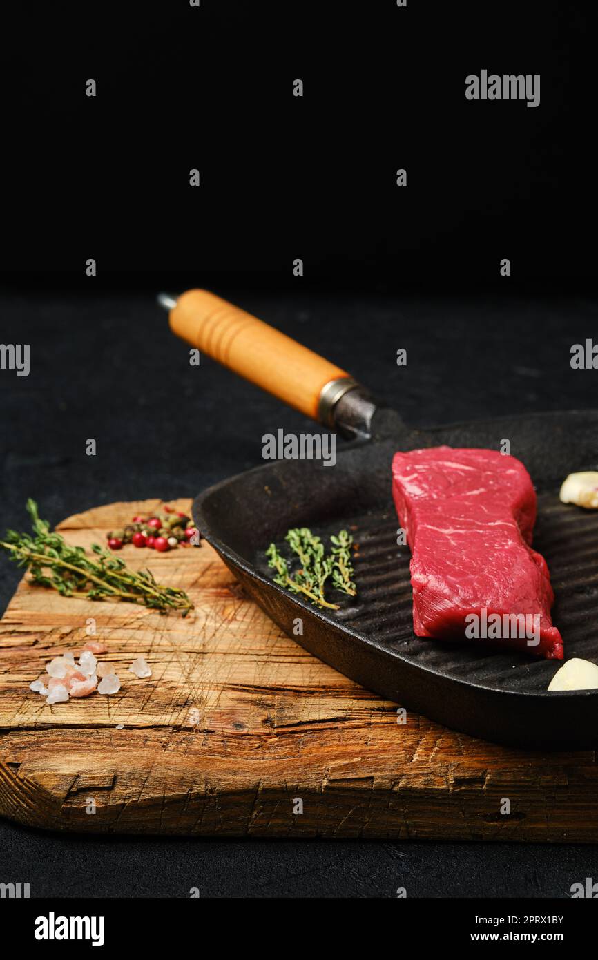 Raw boneless beef tritip steak on frying pan Stock Photo Alamy