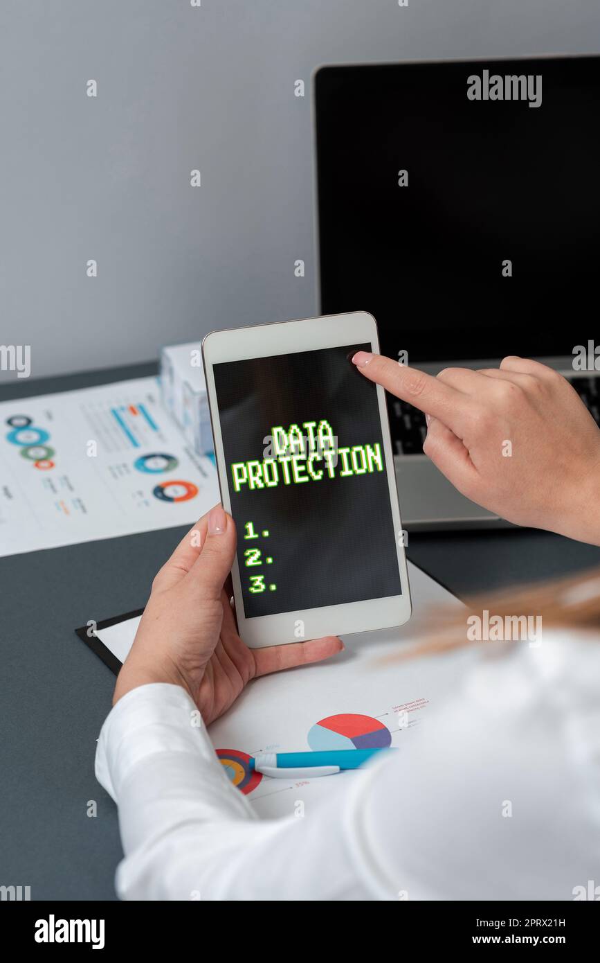 Text showing inspiration Data ProtectionProtect IP addresses and personal data from harmful software. Concept meaning Protect IP addresses and personal data from harmful software Stock Photo