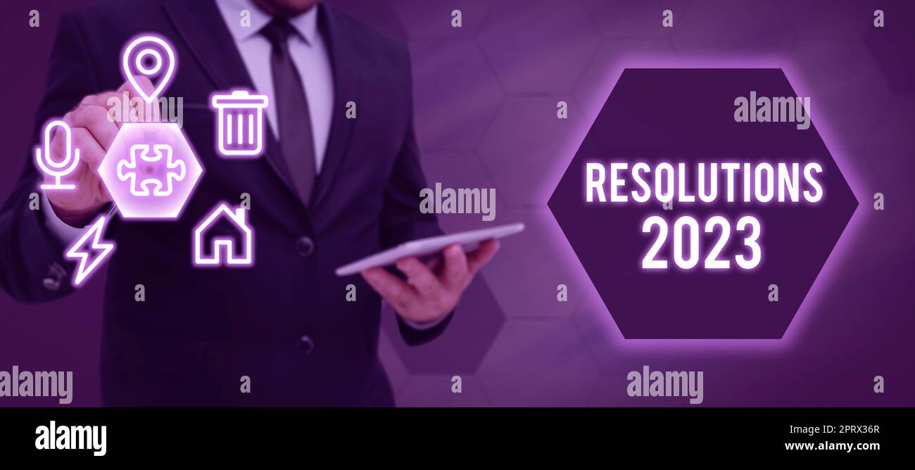 Sign displaying Resolutions 2023list of things wishes to be fully done