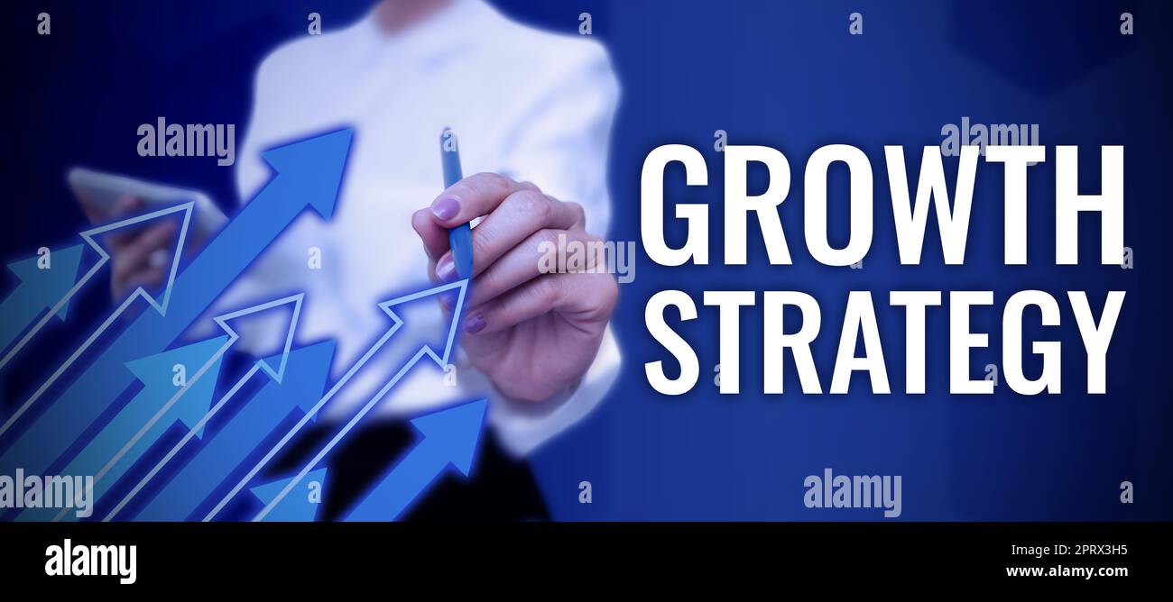 Writing displaying text Growth StrategyStrategy aimed at winning larger market share in short-term. Business idea Strategy aimed at winning larger market share in shortterm Stock Photo