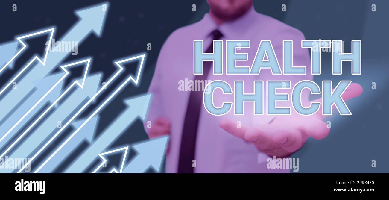 Text sign showing Health Check. Concept meaning Medical Examination Wellness and general state Inspection Stock Photo
