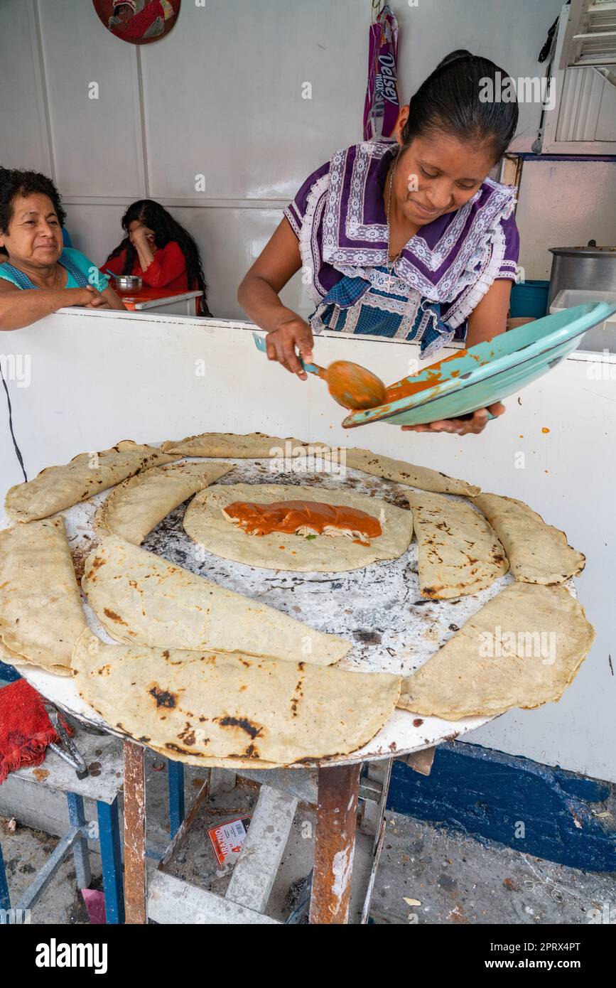 Guatemala, San Jose Poaquil, Tortillas on clay comal Stock Photo