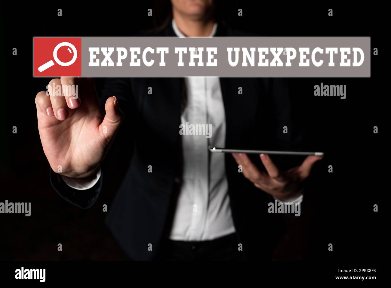Writing displaying text Expect The Unexpected, Business approach Anything can Happen Consider all Possible Events Stock Photo