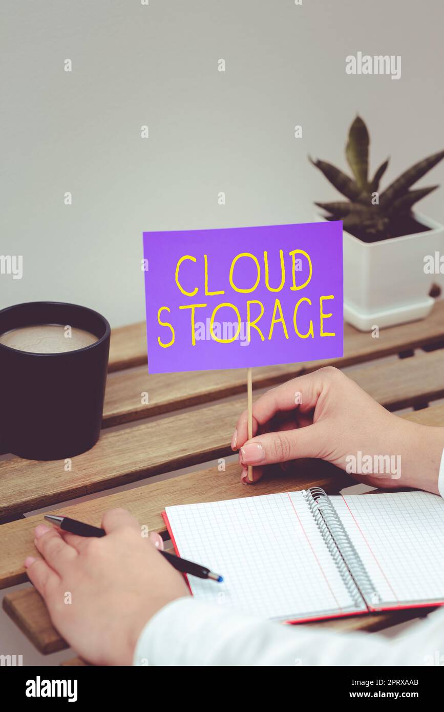 Sign displaying Cloud Storage, Concept meaning computing connect devices to cloud data on remote storage Stock Photo