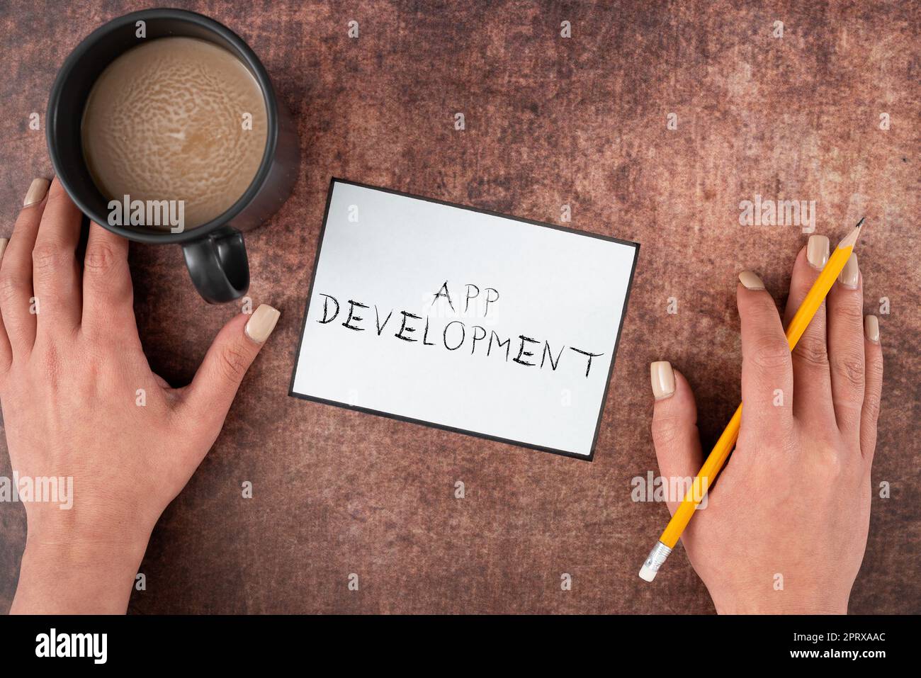 Hand writing sign App Development, Business idea producing computer software with a specialized purpose Stock Photo