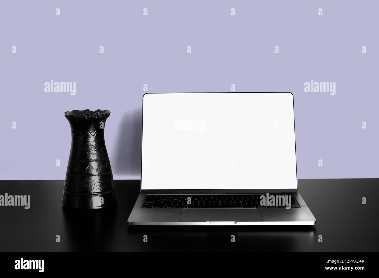 Paired Computer Background Laptop Mockup on black wooden table with changeable desktop background ...