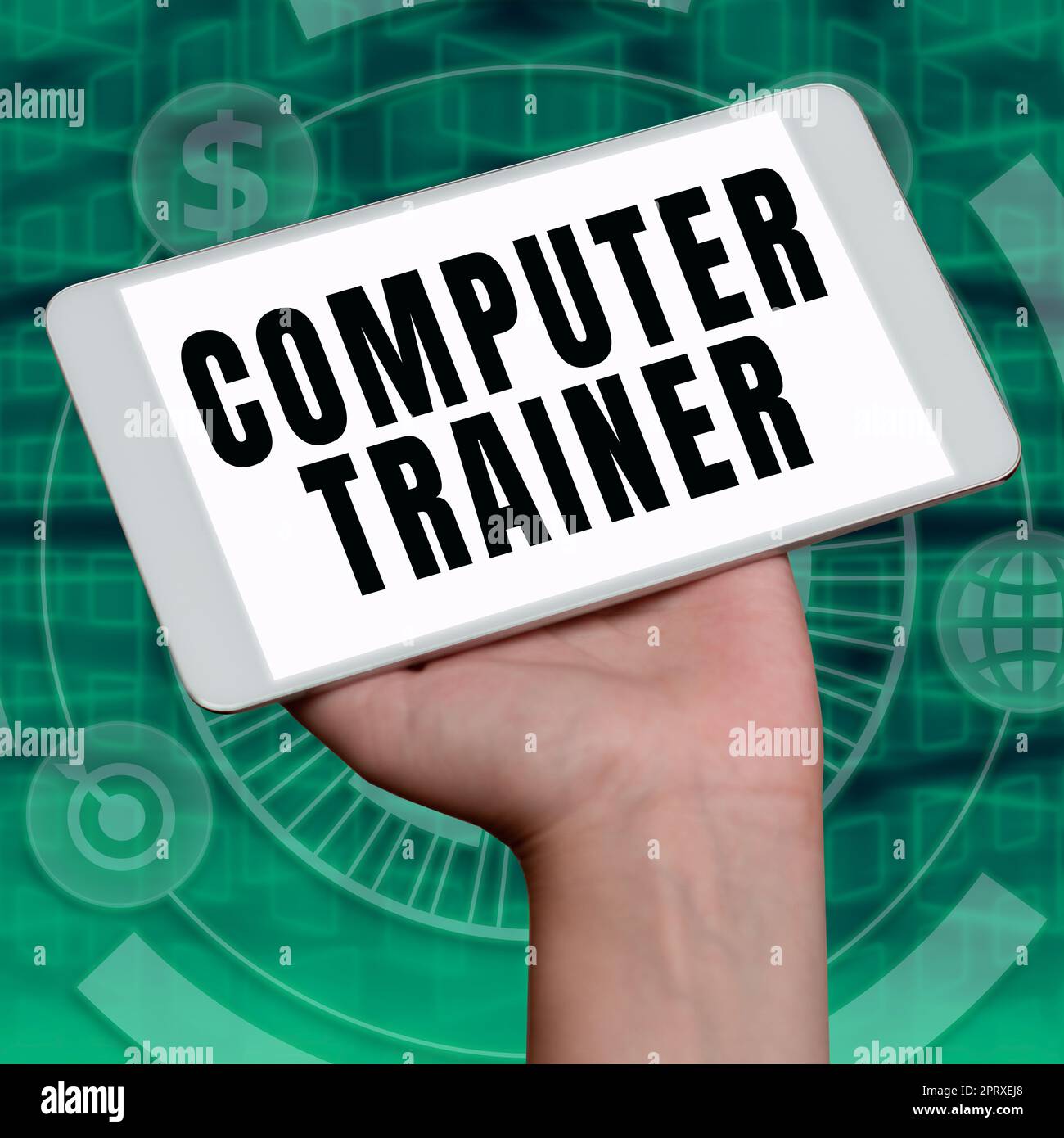 Text showing inspiration Computer Trainer, Word Written on geographically distributed network of proxy servers Important Idea Shown On Phone On Desk W Stock Photo