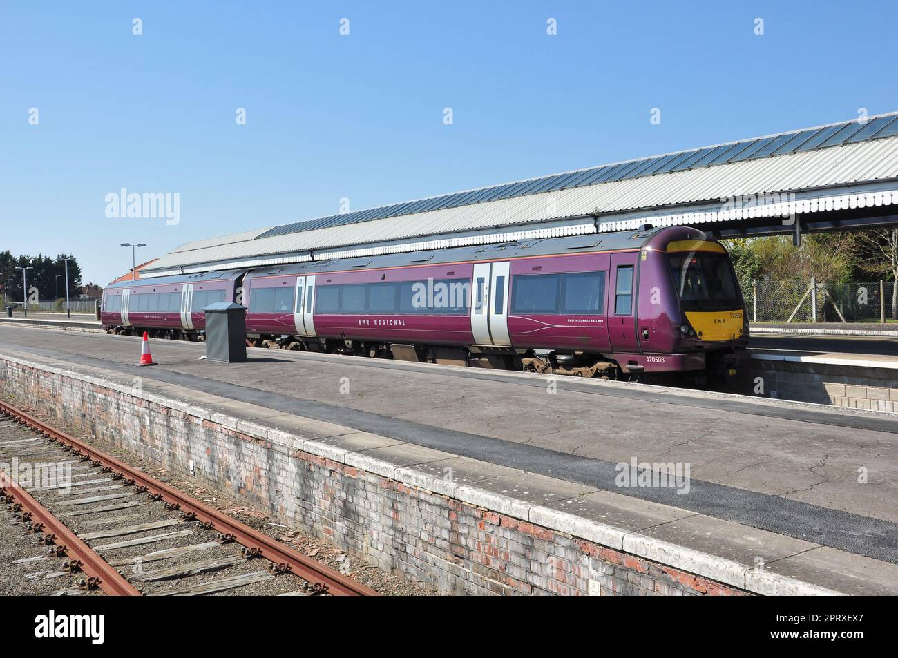 Class 170 diesel multiple unit at the seaside town of Skegness, Lincolnshire, England, UK Stock Photo