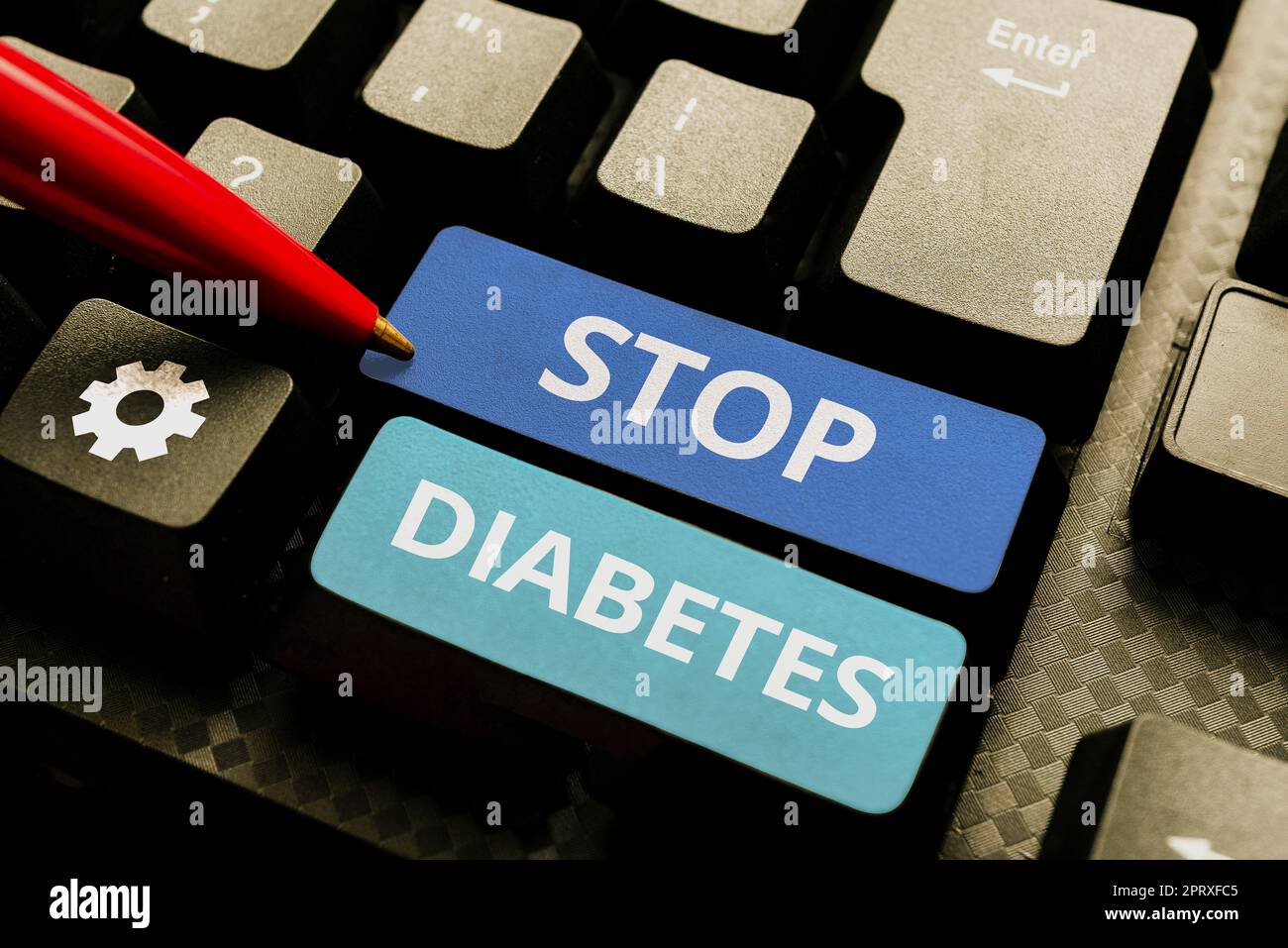 Sign displaying Stop Diabetes, Business concept Blood Sugar Level is higher than normal Inject Insulin Stock Photo