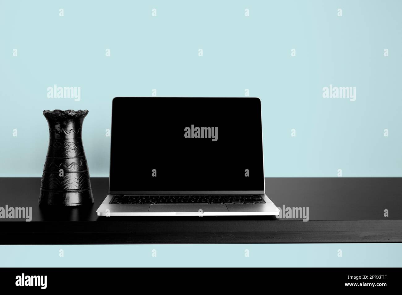 Paired Computer Background Laptop Mockup on black wooden table with changeable desktop background ...