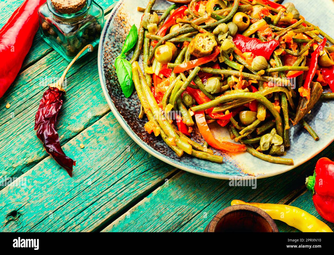 Vegetable stew without meat, cowpea, pepper, okra and olive stew Stock