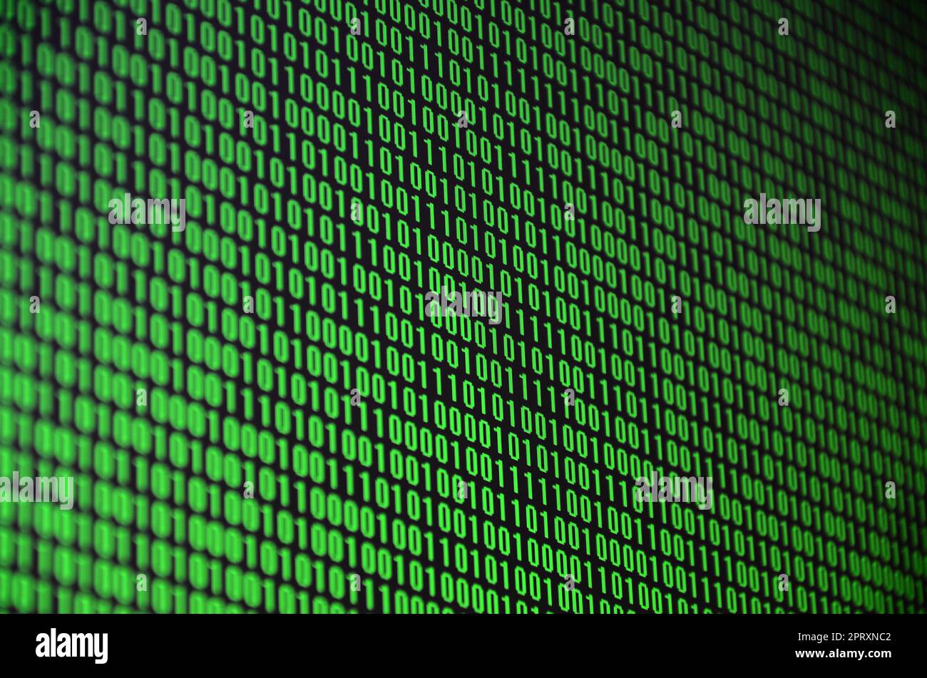 An image of a binary code made up of a set of green digits on a black ...