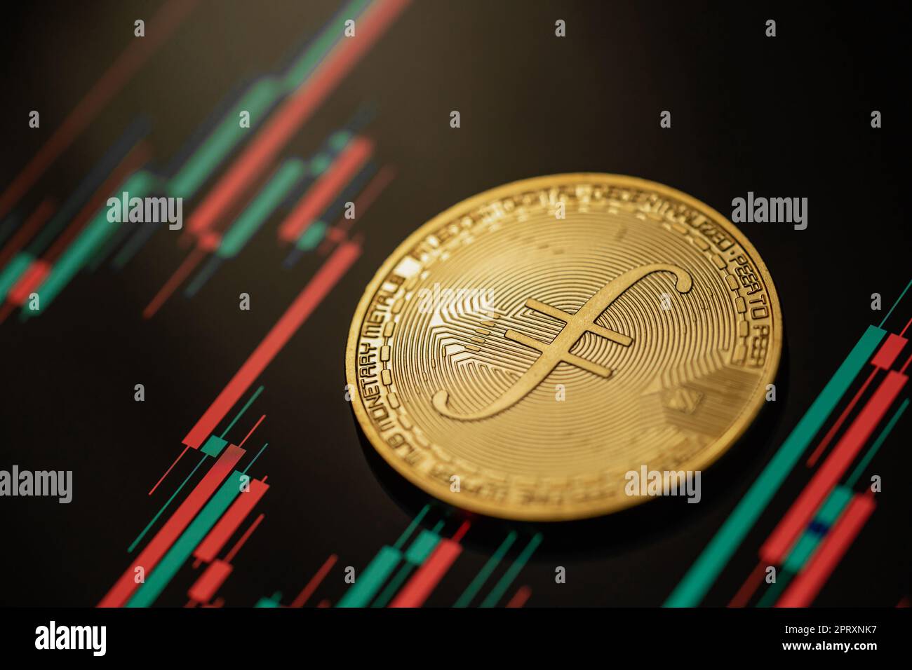 Gold Filecoin (FIL) cryptocurrency with candle stick graph chart and  digital background Stock Photo - Alamy