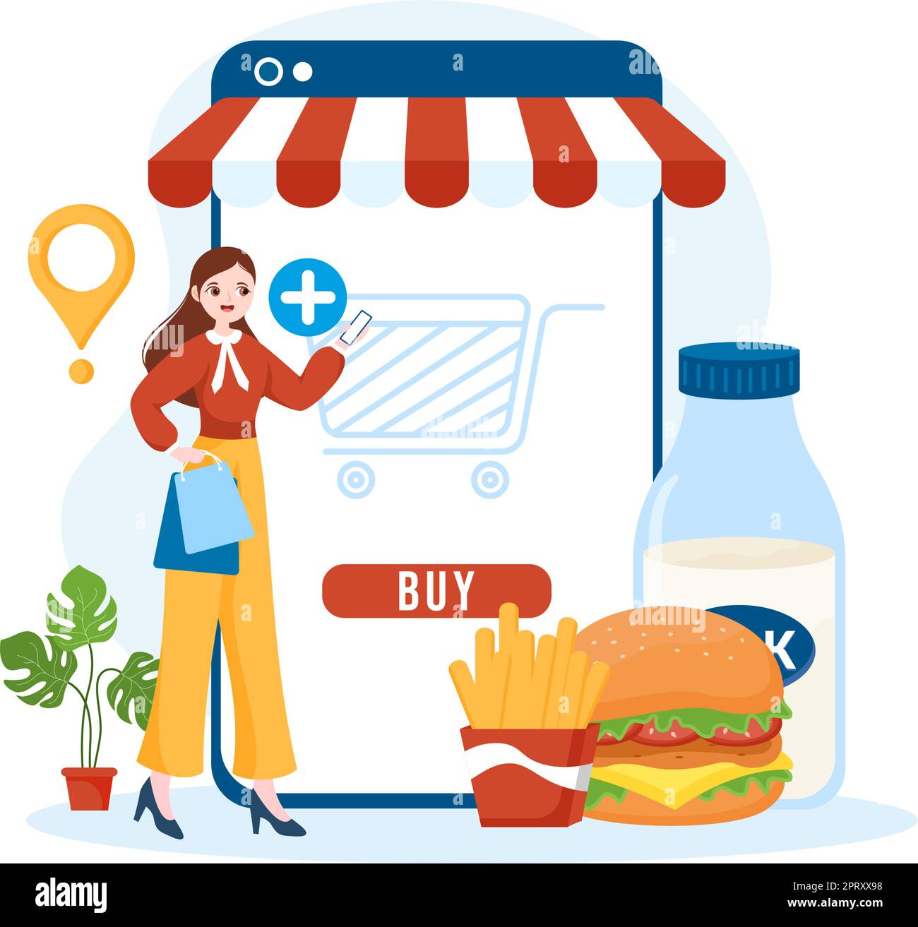 Online Grocery Store or Supermarket to Order Daily Necessities or Food via the App in Flat