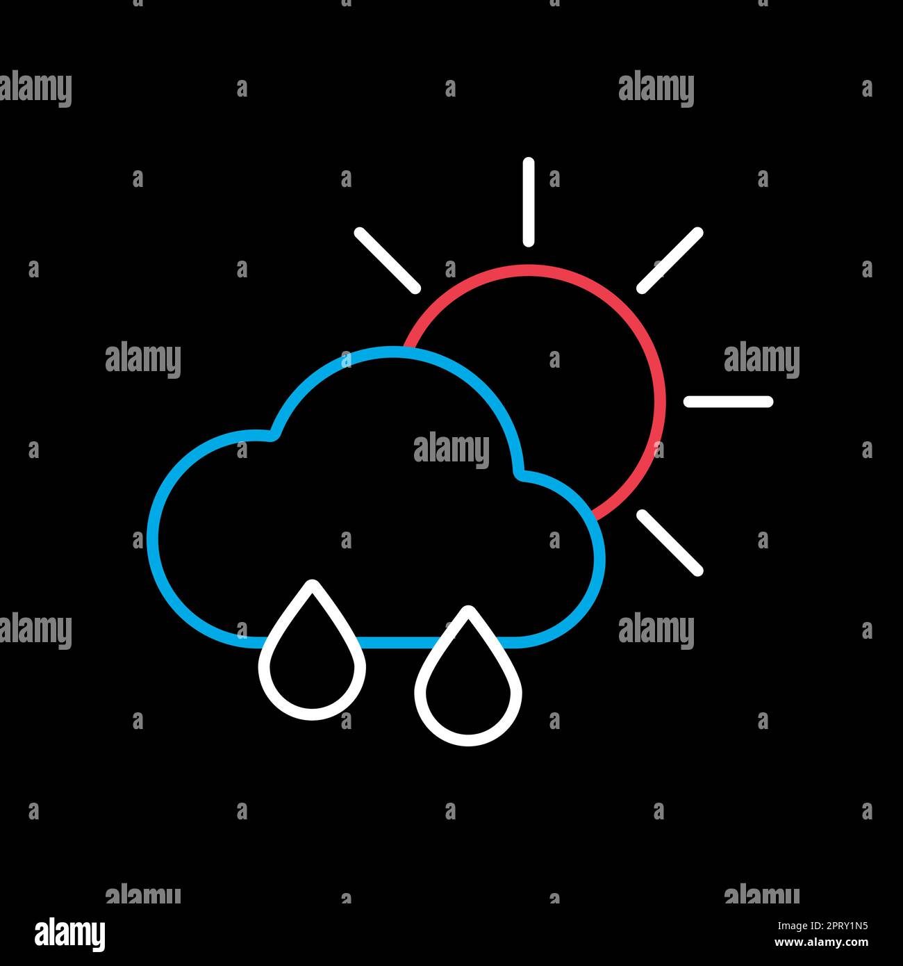 Sun with raincloud and raindrops vector icon Stock Vector