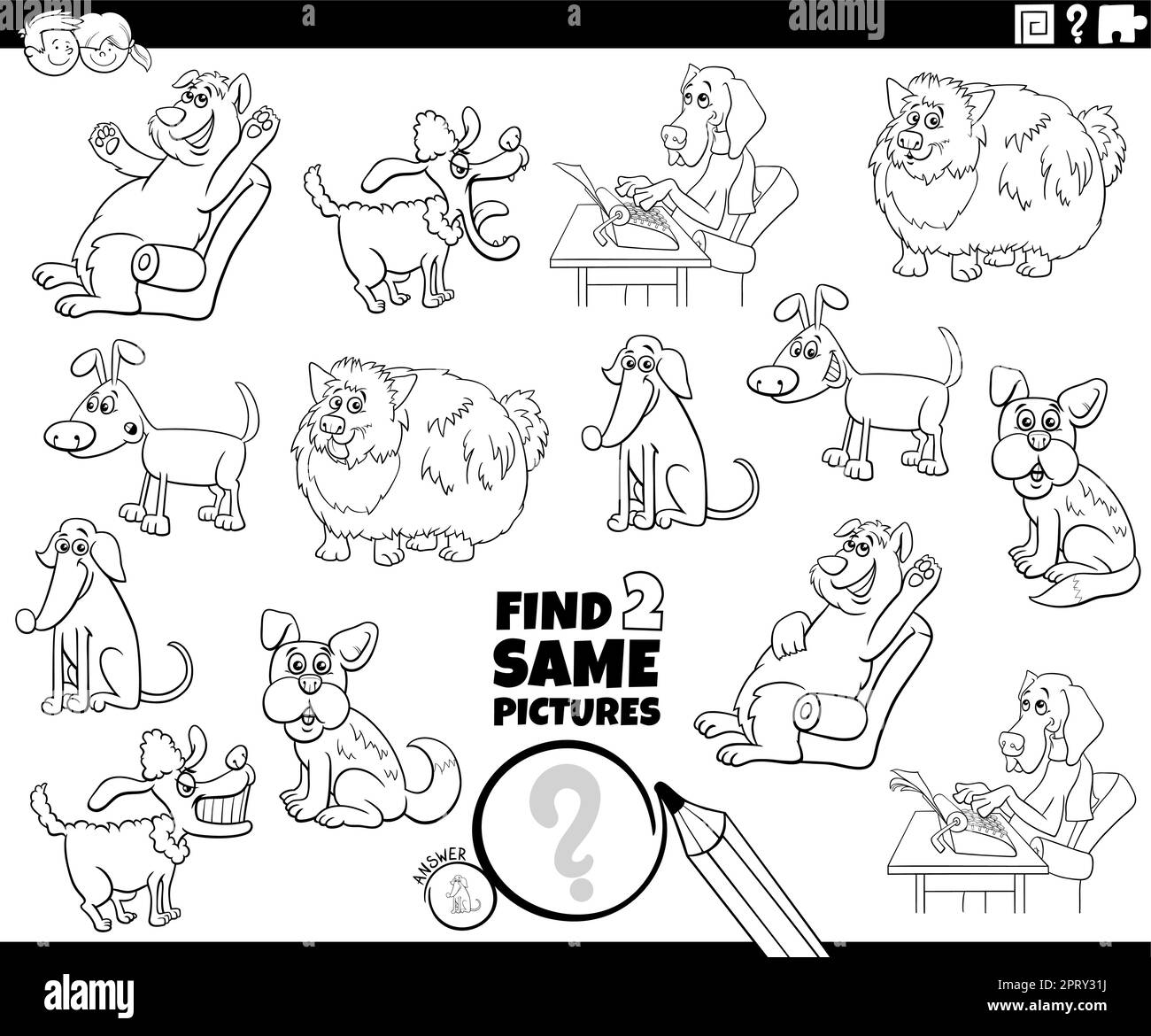 find two same comic dog characters game coloring page Stock Vector ...