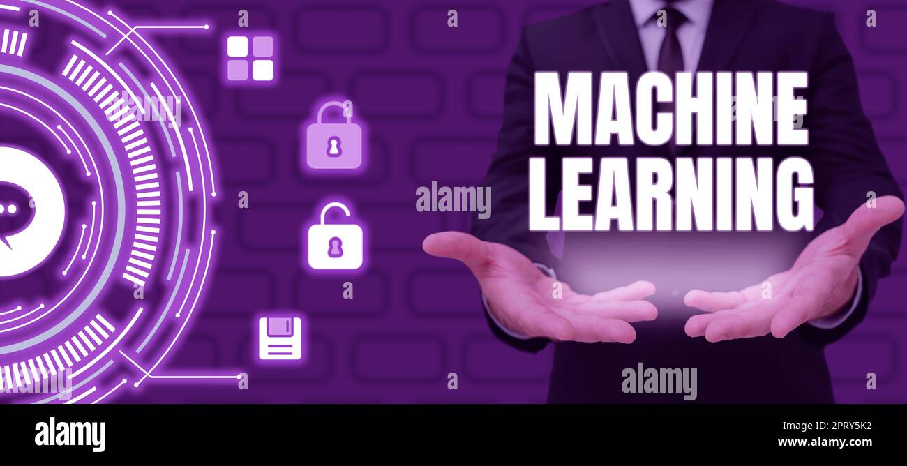 Writing displaying text Machine Learning, Business concept the concept that a computer can learn new data itself Stock Photo
