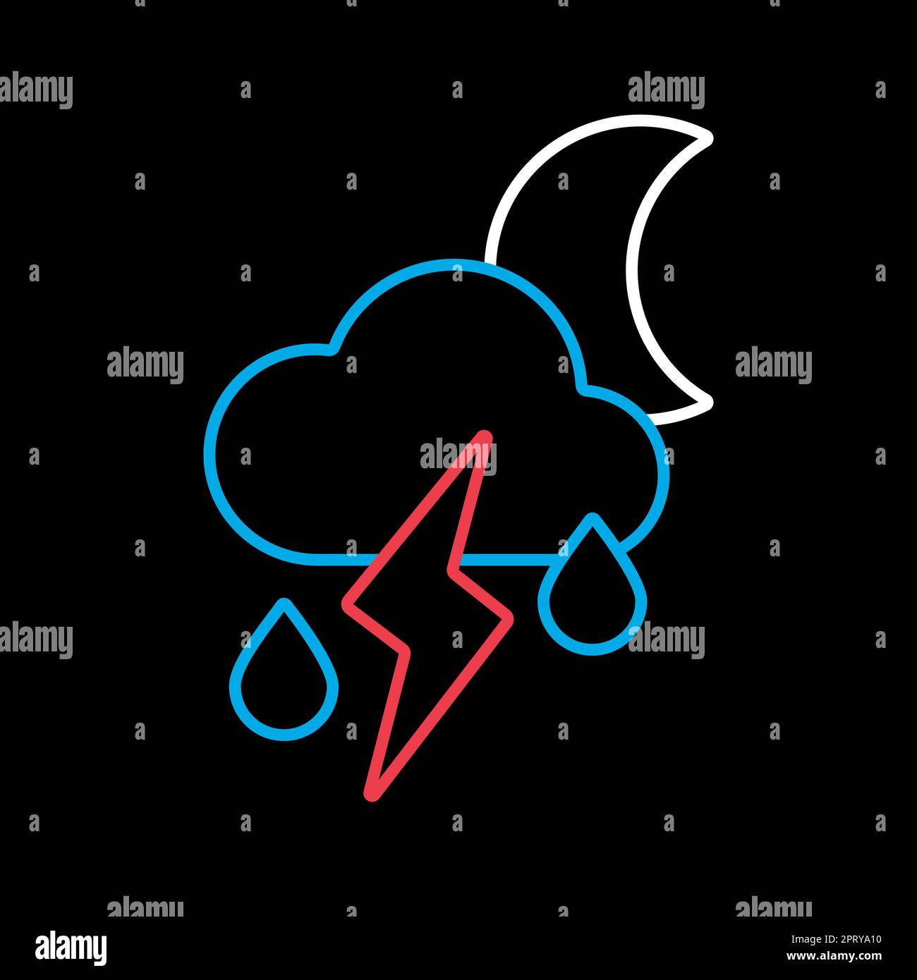 Moon cloud with rain and lightning vector icon Stock Vector Image & Art ...