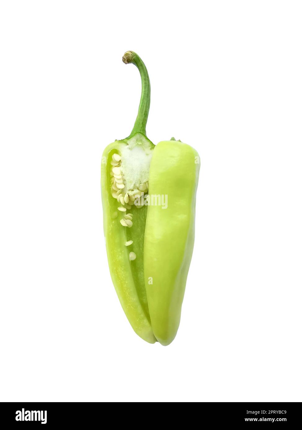 sliced green hot chili peppers isolated on white background Stock Photo ...