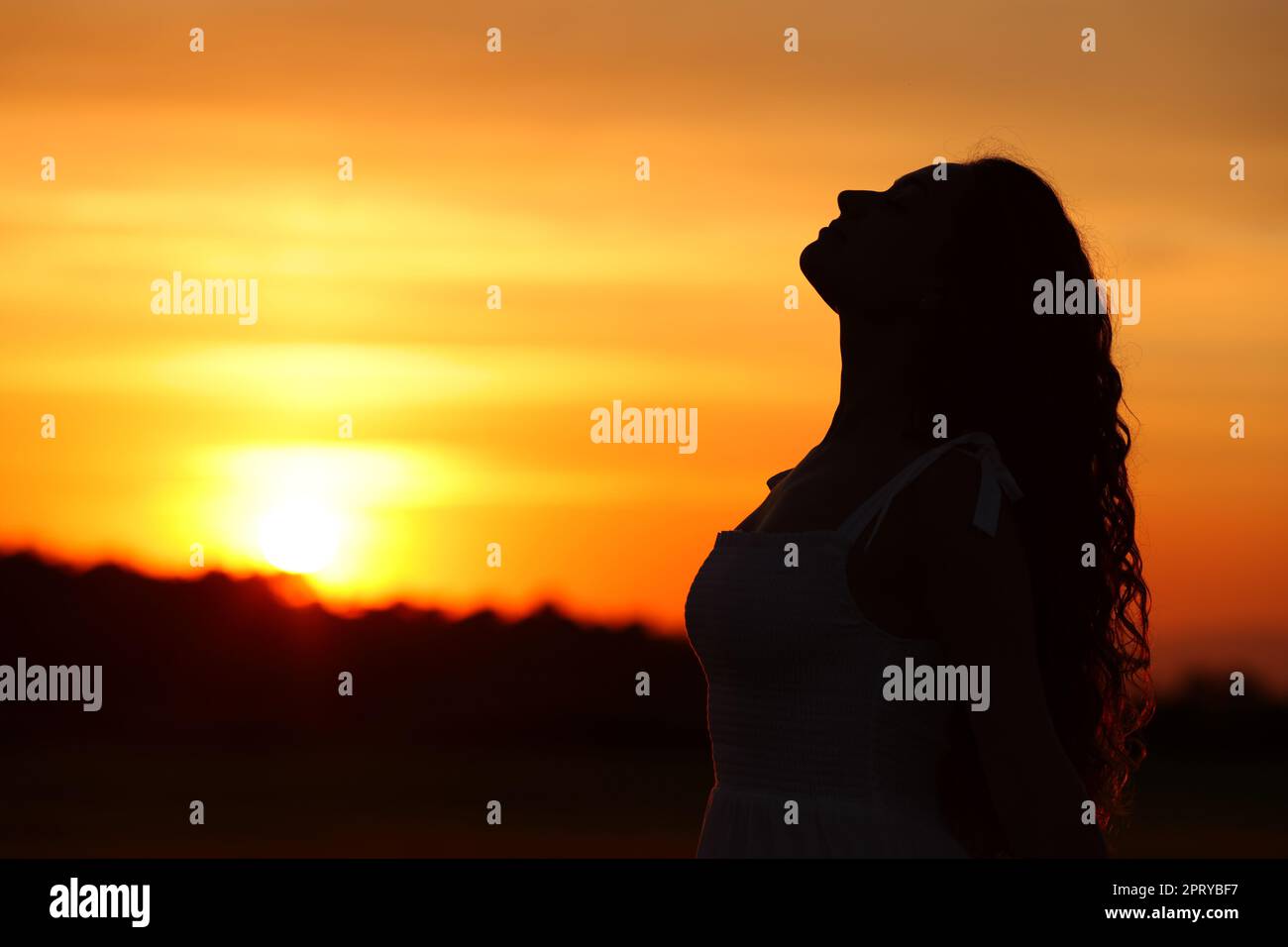 Photo of silhouette adult woman in profile on twilight background. Lonely  woman standing alone moments sunset. Style abstract shadows. Let's Stay  Toge Stock Photo - Alamy